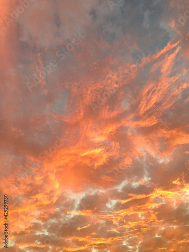 Photography Fiery sunset with orange clouds