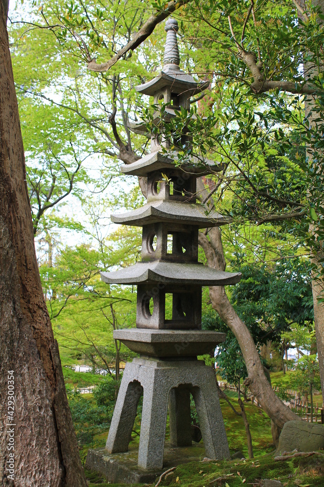 Garden scene with a small pagoda in Kanazawa, Japan Garden scene with a small pagoda in Kanazawa, Japan