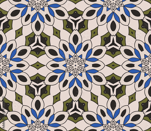 Abstract colorful doodle flower seamless pattern. Floral background. Mosaic, tile of thin line ornament.