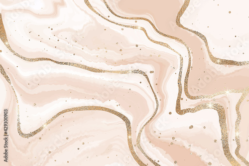 Abstract blush liquid marble or watercolor background with glitter foil textured stripes. Pastel marbled alcohol ink drawing effect. Vector illustration design template for wedding invitation
