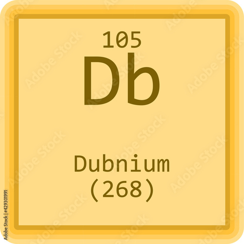 Db Dubnium Transition metal Chemical Element Periodic Table. Square vector illustration, colorful clean style Icon with molar mass and atomic number for Lab, science or chemistry education.