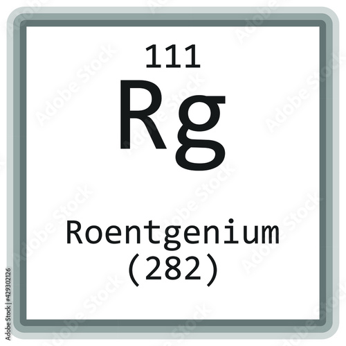 Rg Roentgenium  Chemical Element Periodic Table. Square vector illustration, colorful clean style Icon with molar mass and atomic number for Lab, science or chemistry education.