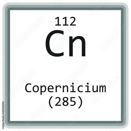 Cn Copernicium  Chemical Element Periodic Table. Square vector illustration, colorful clean style Icon with molar mass and atomic number for Lab, science or chemistry education.