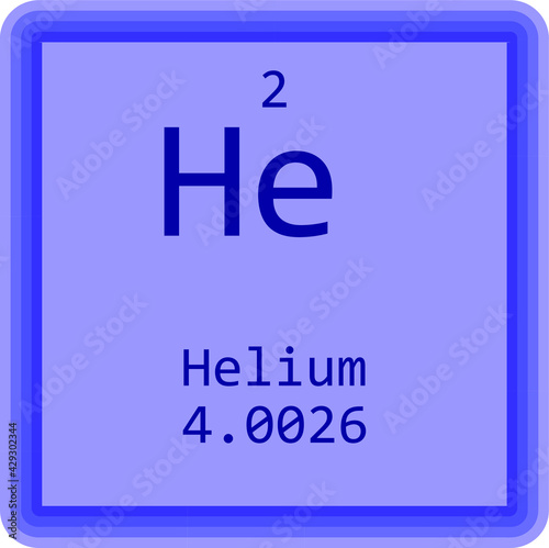 He Helium Noble gas Chemical Element Periodic Table. Square vector illustration, colorful clean style Icon with molar mass and atomic number for Lab, science or chemistry education.