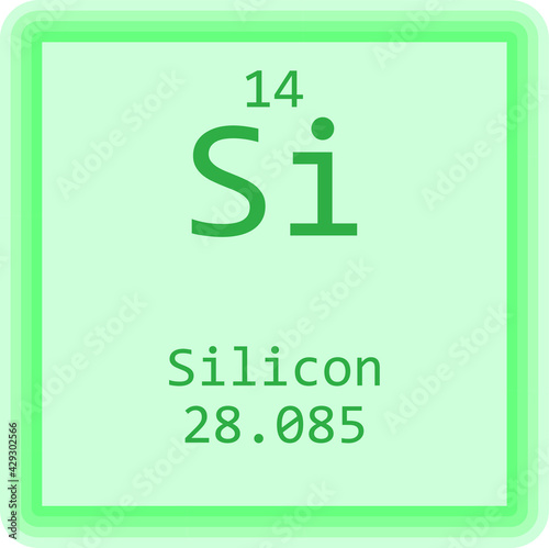 Si Silicon Metalloid Chemical Element Periodic Table. Square vector illustration, colorful clean style Icon with molar mass and atomic number for Lab, science or chemistry education.