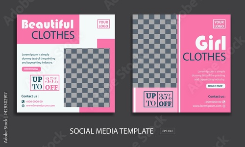 set of social media template for promotion clothes, with color pink