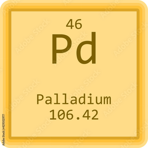 Pd Palladium Transition metal Chemical Element Periodic Table. Square vector illustration, colorful clean style Icon with molar mass and atomic number for Lab, science or chemistry education.