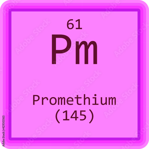 Pm Promethium Lanthanide Chemical Element Periodic Table. Square vector illustration, colorful clean style Icon with molar mass and atomic number for Lab, science or chemistry education.