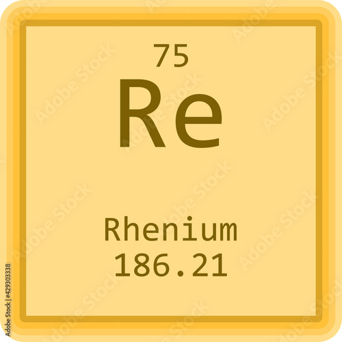 Re Rhenium Transition metal Chemical Element Periodic Table. Square vector illustration, colorful clean style Icon with molar mass and atomic number for Lab, science or chemistry education.