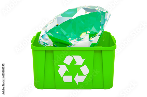 Recycling trashcan with diamond. 3D rendering