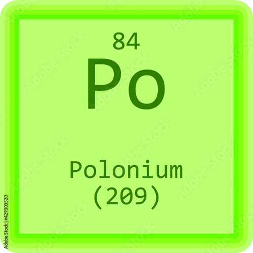 Po Polonium Post transition metal Chemical Element Periodic Table. Square vector illustration, colorful clean style Icon with molar mass and atomic number for Lab, science or chemistry education.