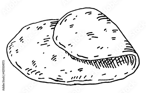 Flour and single tortillas. Vintage hatching black illustration.