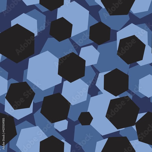 blue print camouflage hexagon. seamless pattern, abstraction. for print or banner or fabric