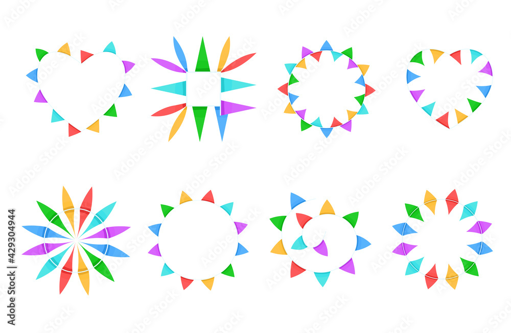 A set of frames with colored checkboxes. Round, square and heart-shaped frames. Vector