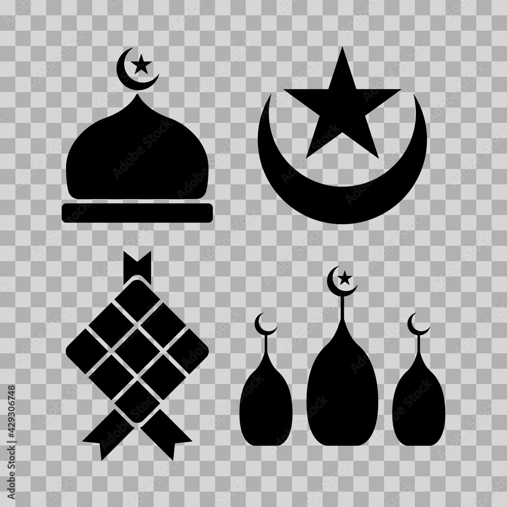 set illustration of Islamic icons. dome, Crescent moon,  and star silhouette. can be used for the month of Ramadan, Eid and Eid Al-Adha. for logo, website and poster designs.