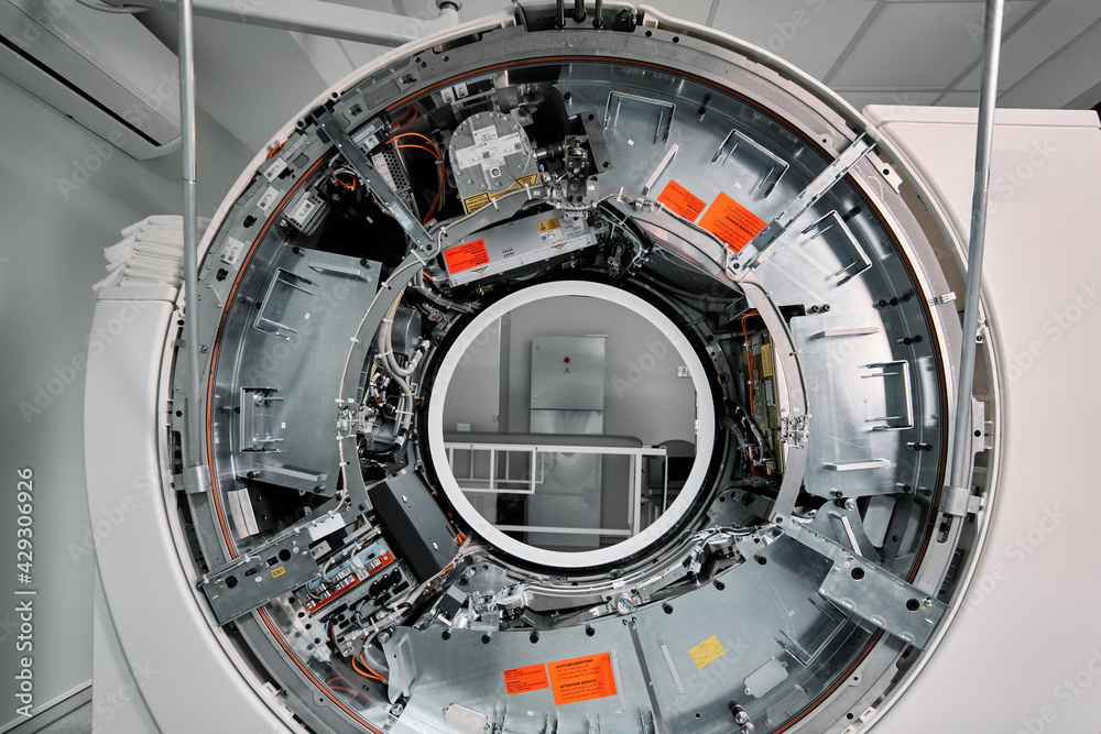 MRI - Magnetic resonance imaging scan device in Hospital. Medical Equipment and Health Care. CT - Computerized Tomography Scan Device in Hospital. MRI - Magnetic resonance imaging scan device in Hospital. Medical Equipment and Health Care. CT - Computerized Tomography Scan Device in Hospital.