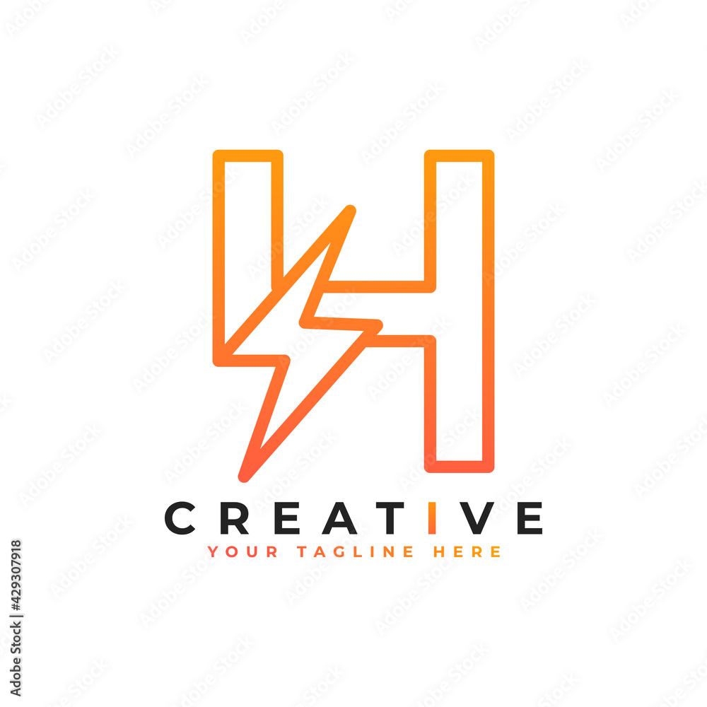 Initial Letter H Logo With Lighting Thunder Bolt in Linear Style. Alphabet Suitable for Fast, Power, Flash, Electric, Identity, Moving and Speed. Initial Letter H Logo With Lighting Thunder Bolt in Linear Style. Alphabet Suitable for Fast, Power, Flash, Electric, Identity, Moving and Speed.