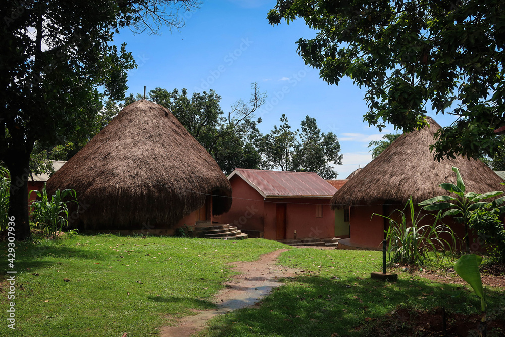 Traditional houses view near Kasubi Tombs in Kampala, Uganda