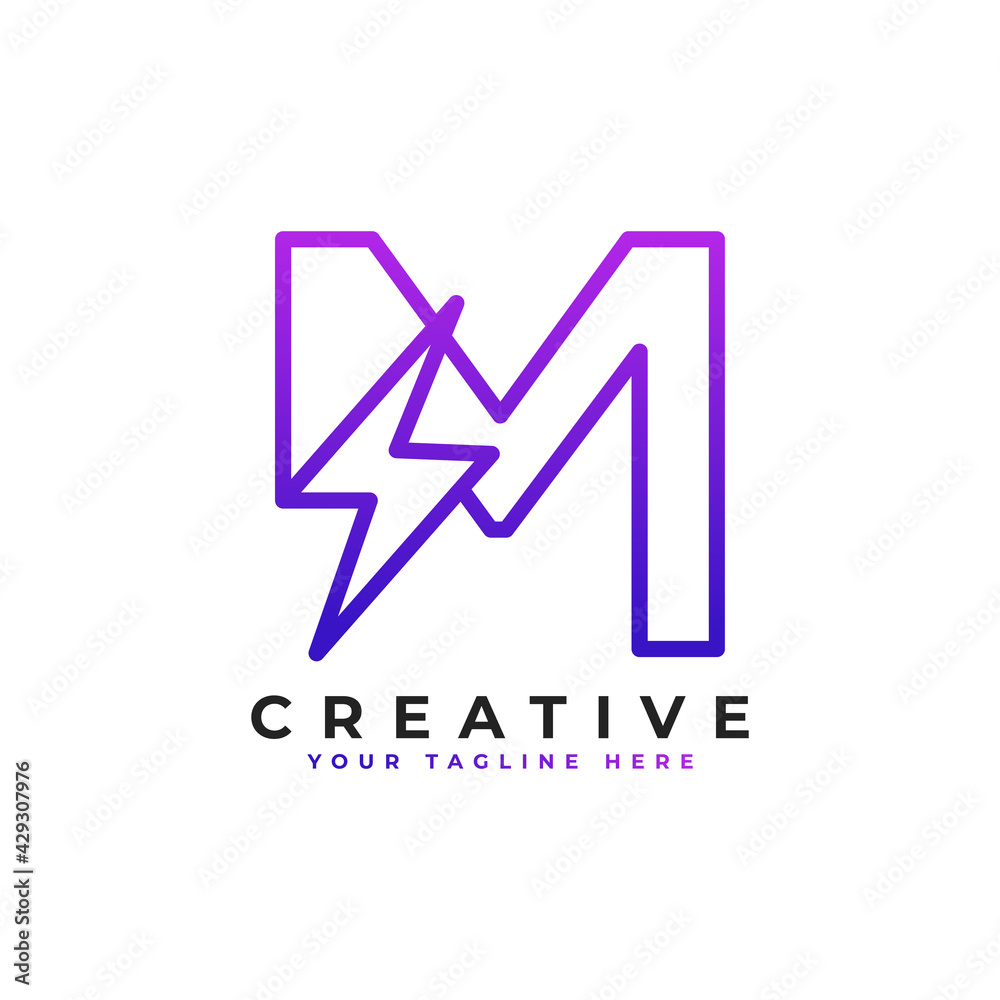 Initial Letter M Logo With Lighting Thunder Bolt in Linear Style. Alphabet Suitable for Fast, Power, Flash, Electric, Identity, Moving and Speed. Initial Letter M Logo With Lighting Thunder Bolt in Linear Style. Alphabet Suitable for Fast, Power, Flash, Electric, Identity, Moving and Speed.