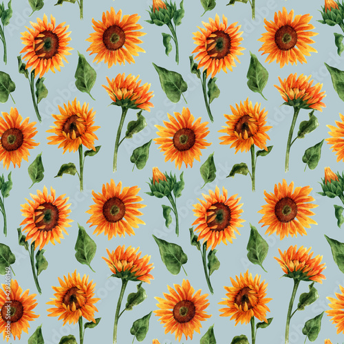 Pattern with sunflowers in watercolor © a_ptichkina