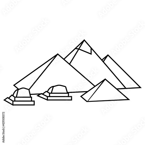 line art Egyptian pyramids isolated silhouette black on white background