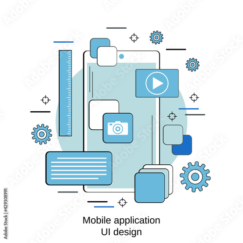 Mobile application UI design, interface construction, program development flat design style vector concept