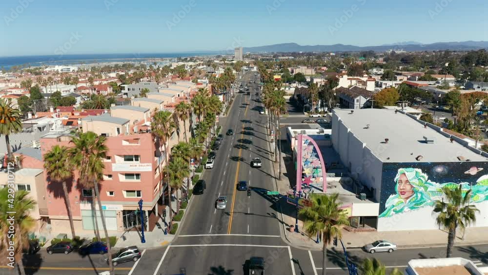 Aerial view over N. Coast Highway in Oceanside California Aerial view over N. Coast Highway in Oceanside California