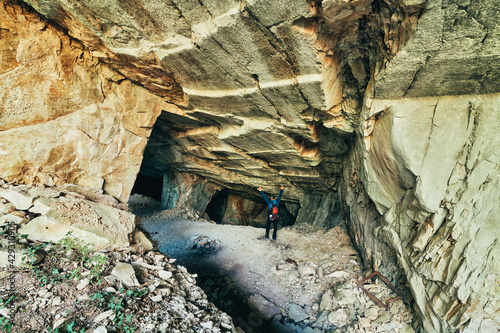 Beautiful Limestone cave, Old Oolitic stone quarries in Massone, The extracted stone, called 