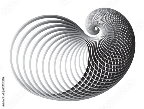 Abstract linear black and white Spiral Design element from rings