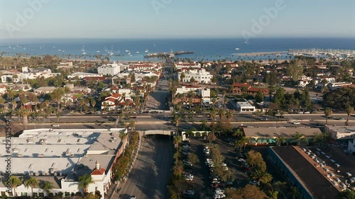 Aerial view over State street and Pacific coast highway, in Santa Barbra, California photo