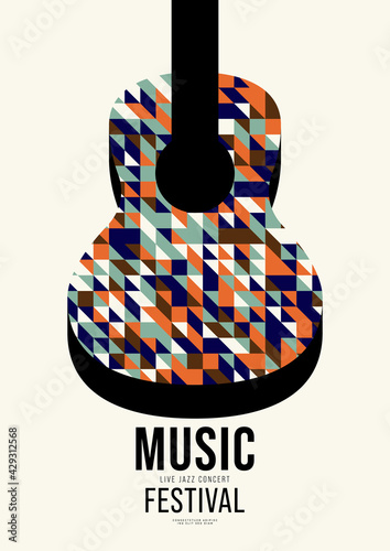 Music poster design template background decorative with guitar and mosaic geometric shape