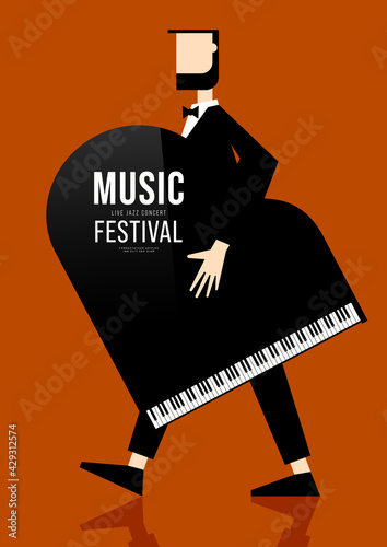 Music poster design template background decorative with piano
