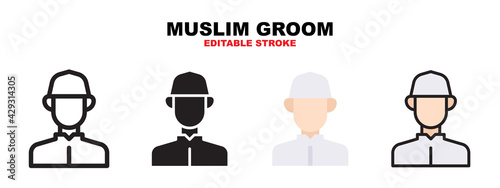 Muslim Groom icon set with different styles. Icons designed in filled, outline, flat, glyph and line colored. Editable stroke and pixel perfect. Can be used for web, mobile, ui and more.