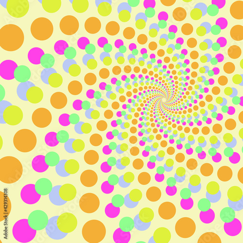 Multicolored circles vortex, retro mid century geometric vector art.