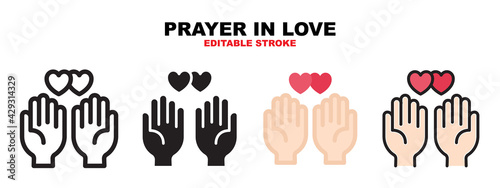 Prayer In Love icon set with different styles. Icons designed in filled  outline  flat  glyph and line colored. Editable stroke and pixel perfect. Can be used for web  mobile  ui and more.
