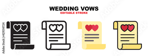 Wedding Vows icon set with different styles. Icons designed in filled, outline, flat, glyph and line colored. Editable stroke and pixel perfect. Can be used for web, mobile, ui and more.