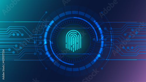 Fingerprints in circuit on dark background, security modern concept. vector.