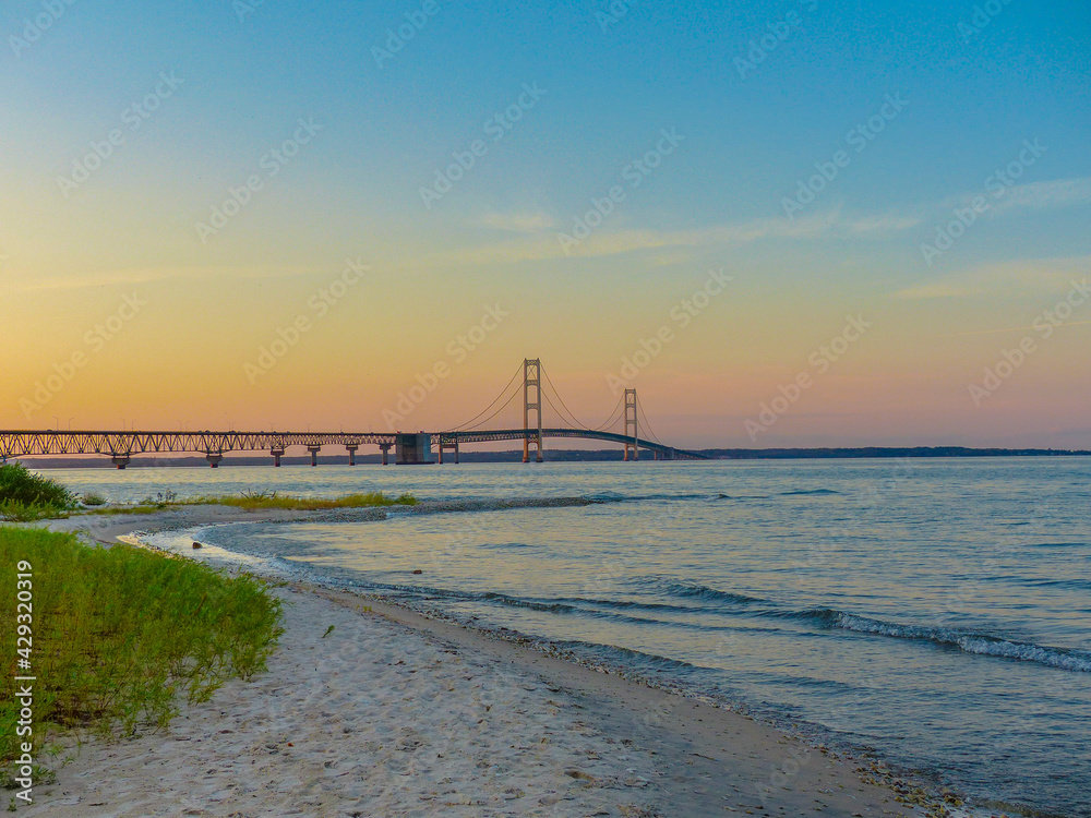 summer sunset on the Mackinac bridge - Michigan