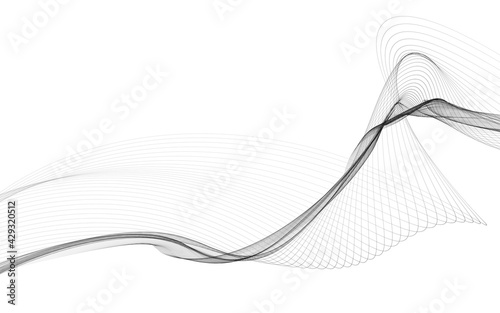 Abstract background with monochrome wave lines on white background.