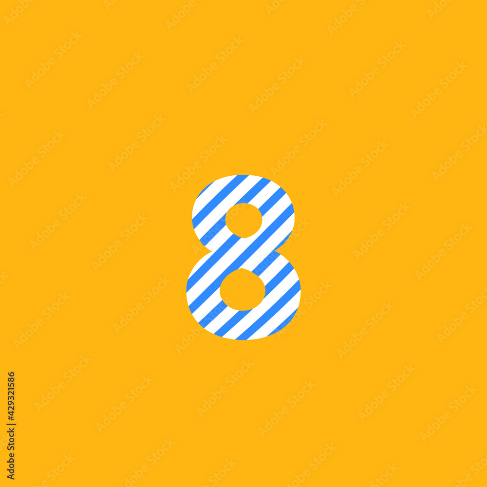 number eight (8) icon in blue and white lines on yellow background, editable vector number eight (8) icon in blue and white lines on yellow background, editable vector