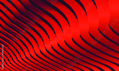 3D render red corrugated strip perspective line texture background