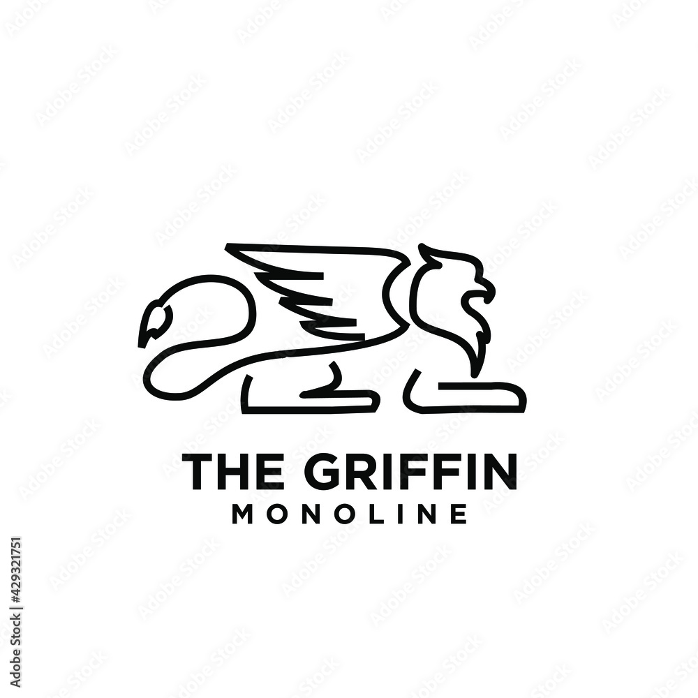 Obraz premium premium black minimal Griffin Mythical Creature Emblem mascot Line Vector Design Logo 
