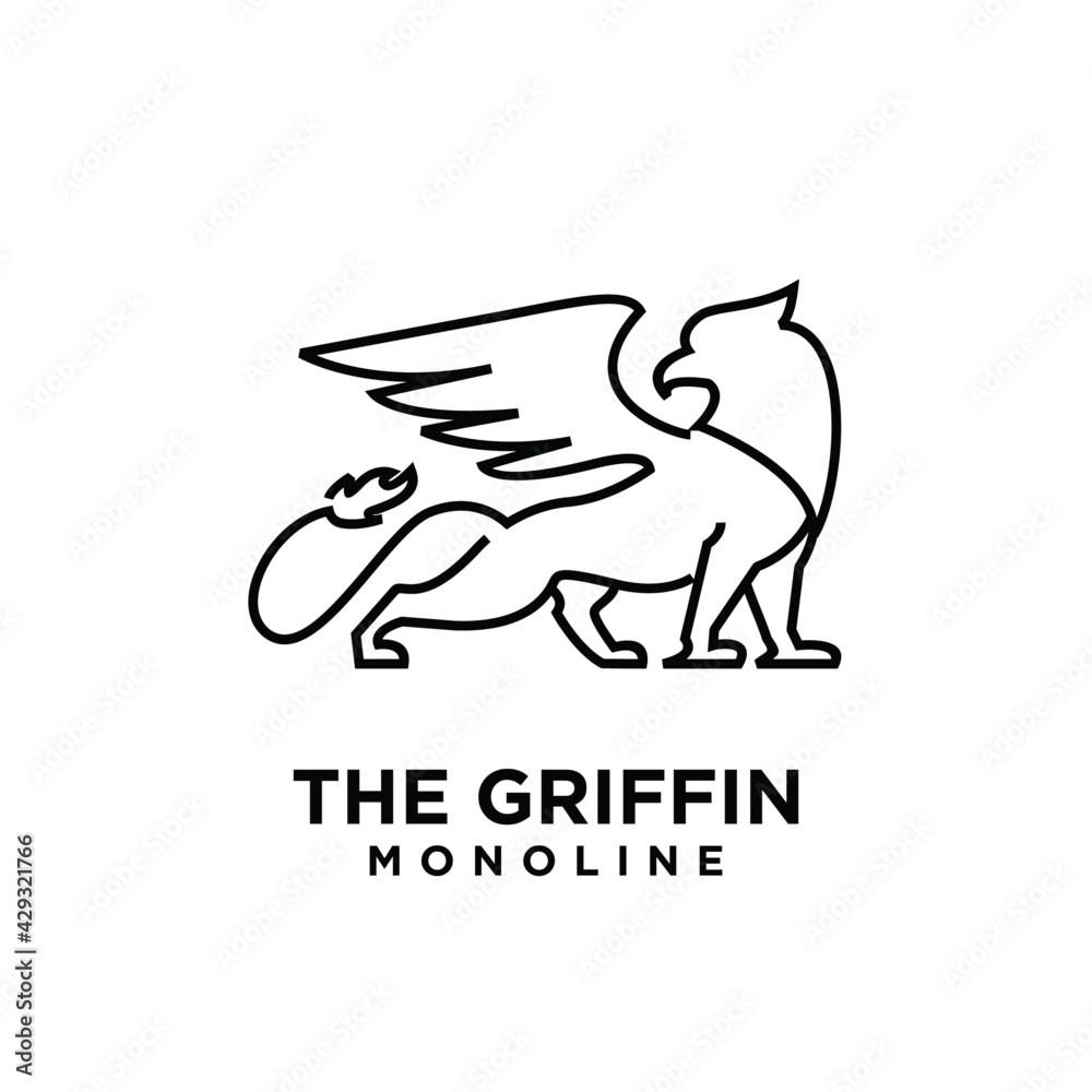 premium black minimal Griffin Mythical Creature Emblem mascot Line Vector Design Logo 