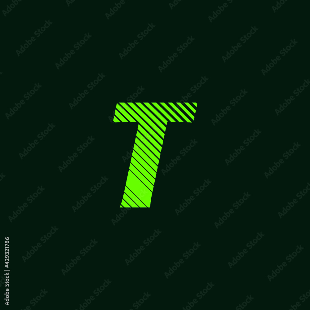 letter T cursive texture in green color with slanted lines, speed and movement