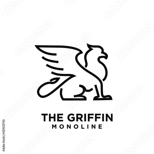 premium black minimal Griffin Mythical Creature Emblem mascot Line Vector Design Logo 