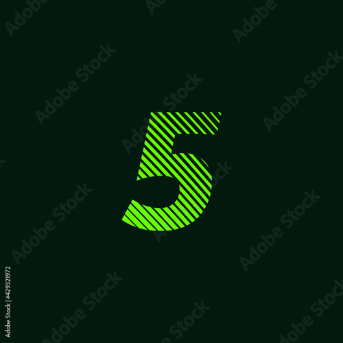 numero 5 five cursive texture in green color with slanted lines, speed and movement
