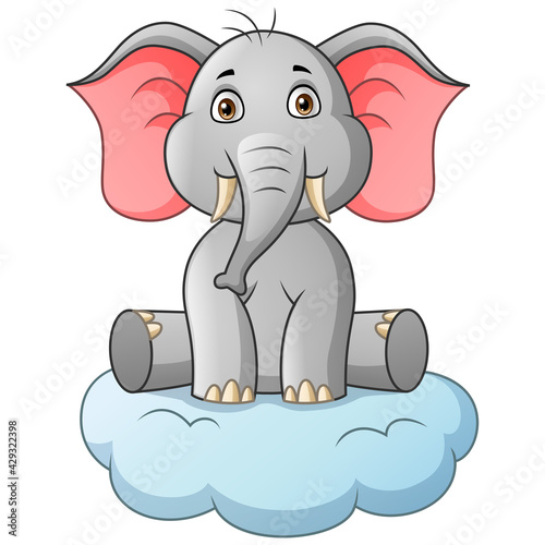Cartoon elephant sitting on cloud. Vector illustration