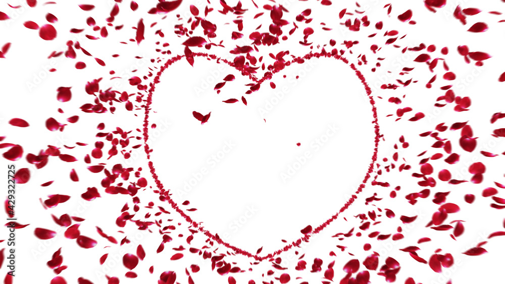 Red Rose Petal Realistic Heart Shape.
