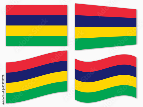 isolated Mauritius flag set waving by the wind shapes  element for icon  label  banner  button etc. vector design.