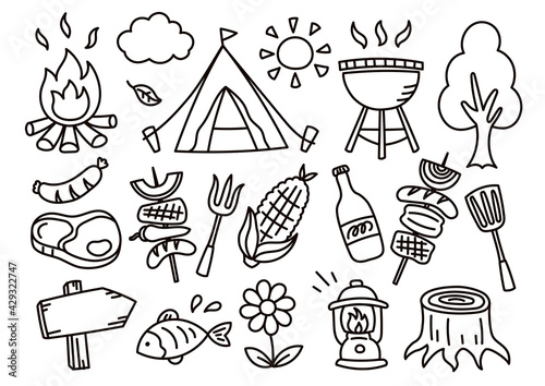 Barbecue and Camp illustrations line-art